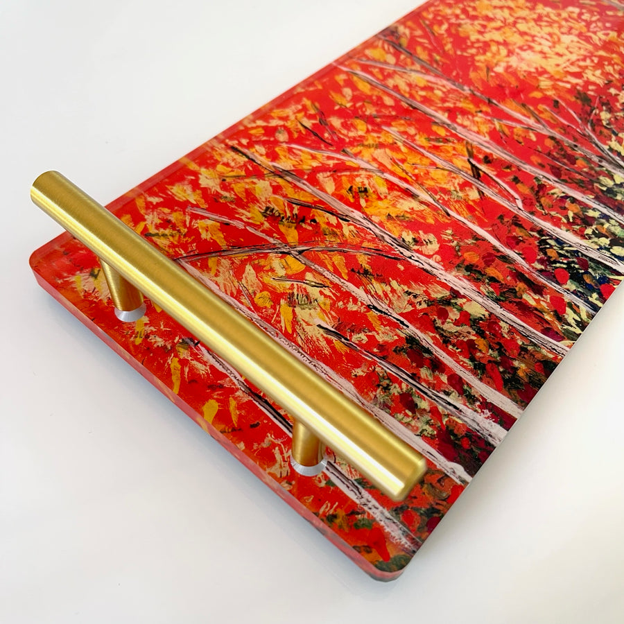 Happy Hour Giclée Tray- Trees Orange and Gold