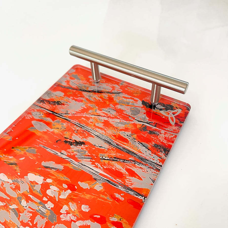 Happy Hour Giclée Tray- Trees- Orange with Silver