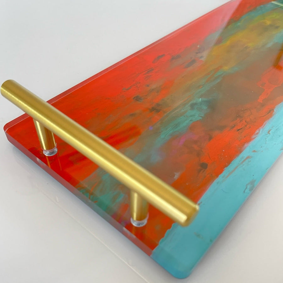 Happy Hour Giclée Tray - Orange/Turquoise Abstract