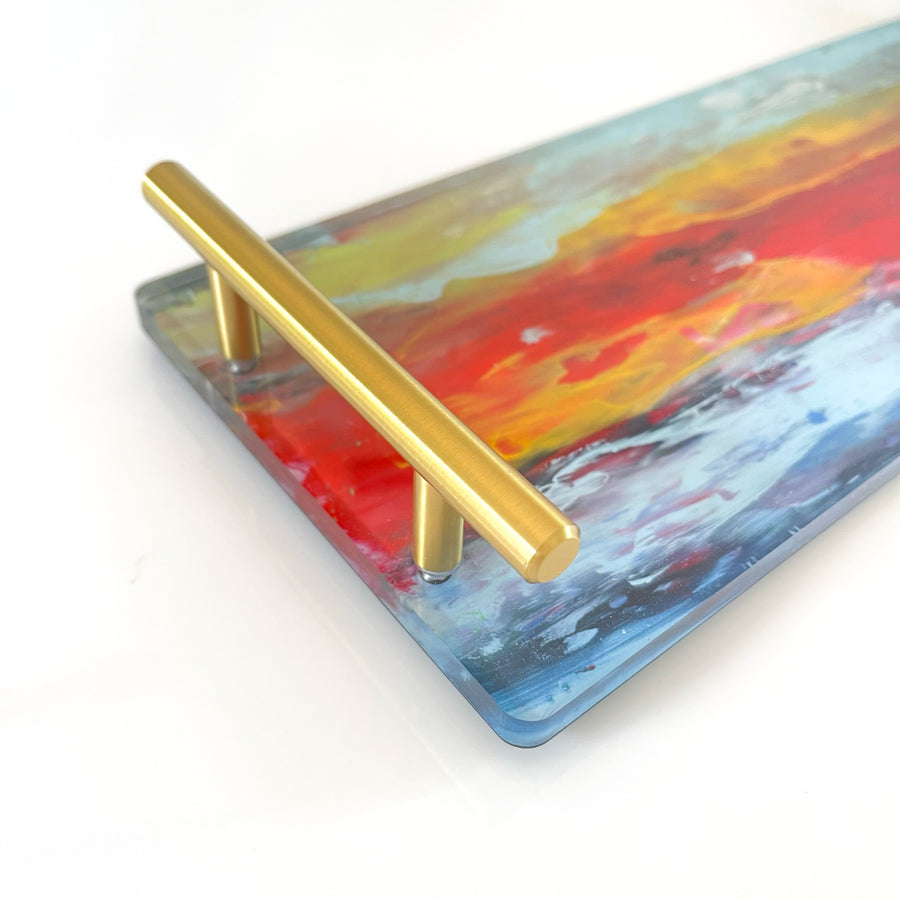Happy Hour Giclée Tray - Red/Blue/Yellow Waves