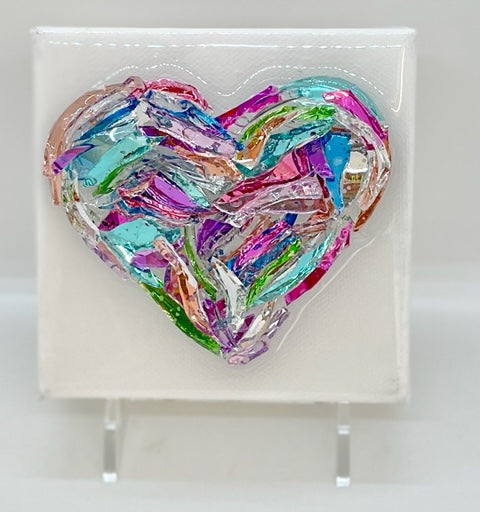 Repurposed Glass and Resin Hearts 4x4