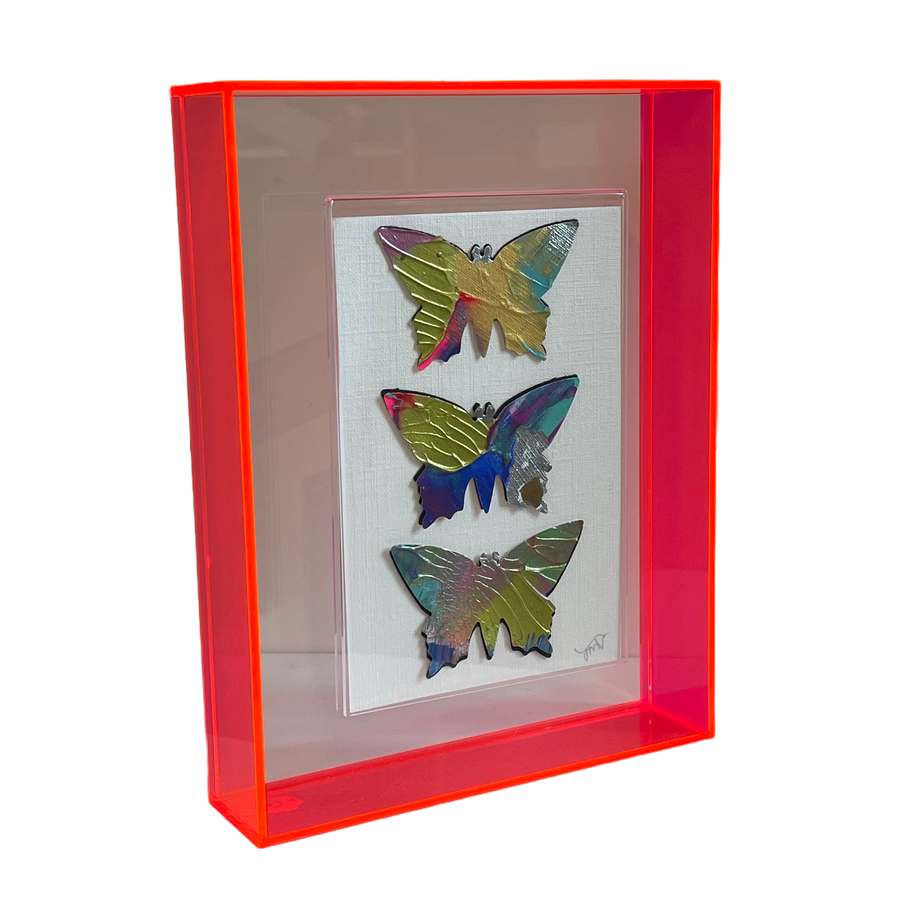 Butterflies Hand Painted in Neon 2-way Magnetic Frame