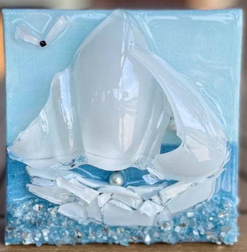 Repurposed Glass and Resin Canvases- Sailboat 4x4