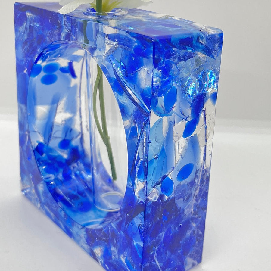 Repurposed Glass and Resin Vase- Square