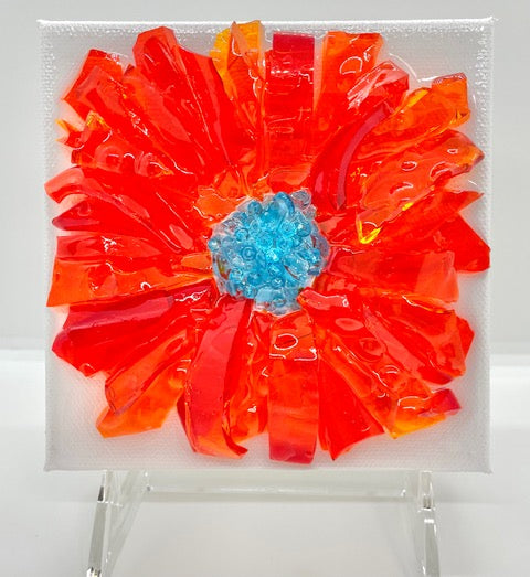 Repurposed Glass and Resin Canvases - Flowers 4x4