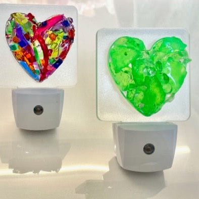 Repurposed Glass and Resin Nightlights- Solid Hearts
