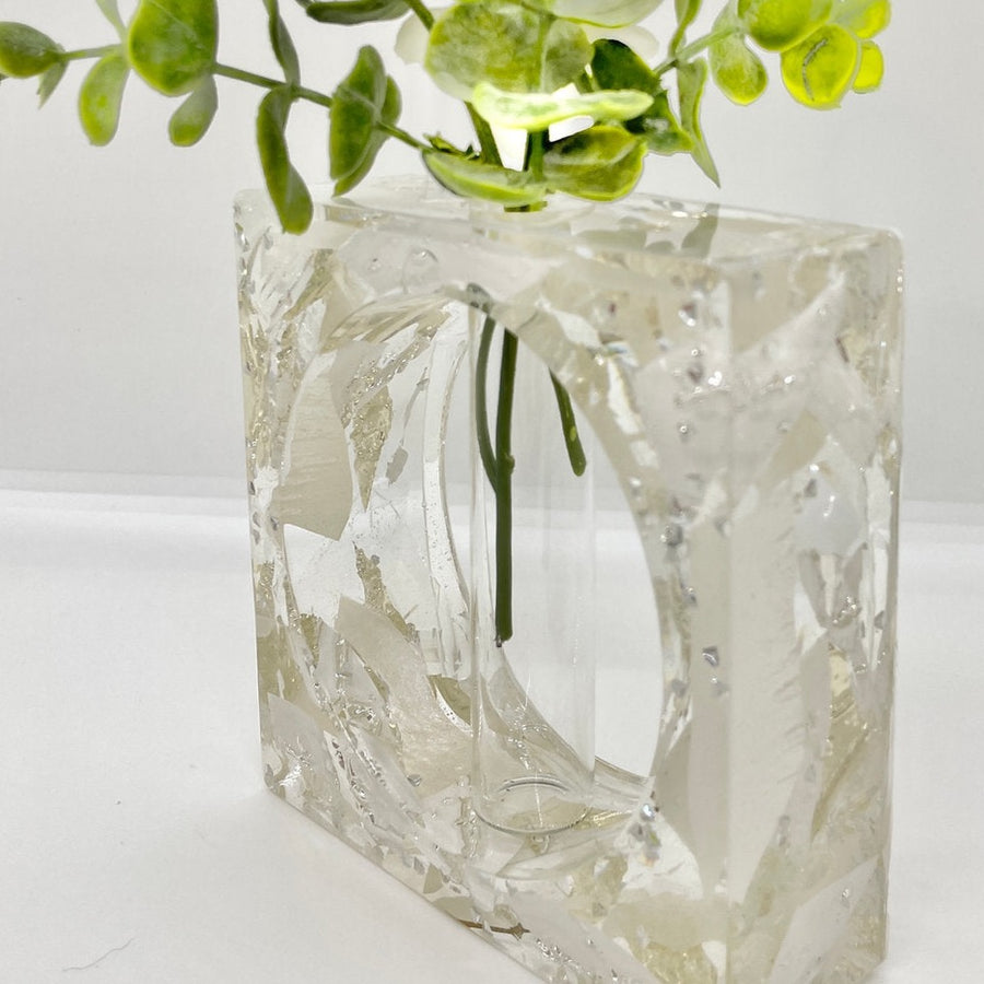 Repurposed Glass and Resin Vase- Square of