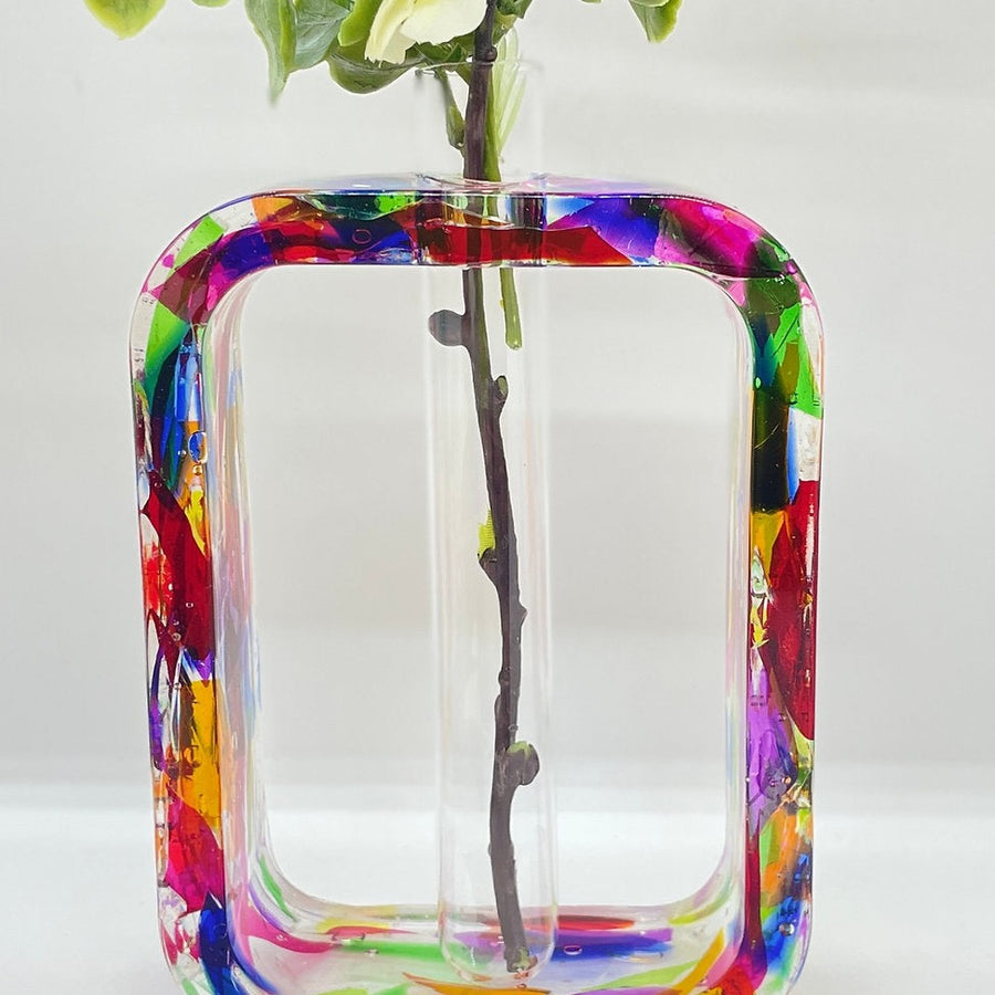 Repurposed  Glass and Resin Vase Rectangle Tall