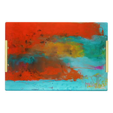 Server Giclée Tray - Orange/Turquoise Abstract de